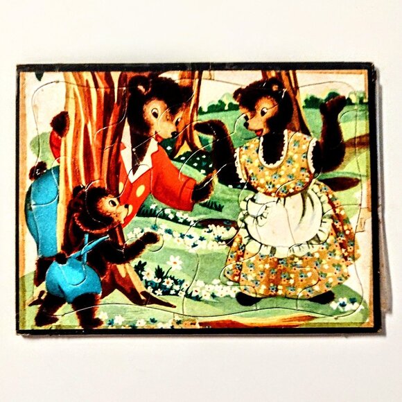 Set 4 Vtg Child's Inlay Puzzles (5.5" x 7.5", Est. 1950s) ~ Goldilocks & 3 Bears - Picture 9 of 12